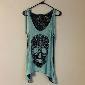 Teal Skull Graphic Women's Tank Top